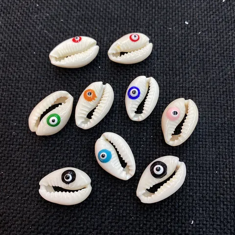 Natural Sea Shell Evil Eye Charms Printed Nazar Pattern Pendants Only (Without Chain) For DIY Jewelry Making Earrings Bracelet Necklace Handcrafted