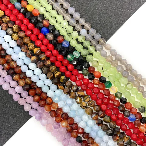 Faceted Natural Stone Beads Lapis Lazuli Rose Quartz Opal Agate Tiger Eye Loose Beads For DIY Jewelry Making Accessories