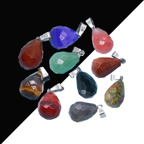 Natural Stone Teardrop Faceted Pendants Water Drop Crystal Agate Quartz For DIY Necklace Jewelry Making Accessories For Women Unisex