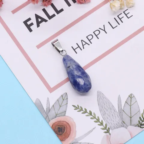 Faceted Natural Stone Teardrop Pendant Only Without Chain Water Drop Shape Crystal Agate Turquoise Pendants DIY Jewelry Making Accessory