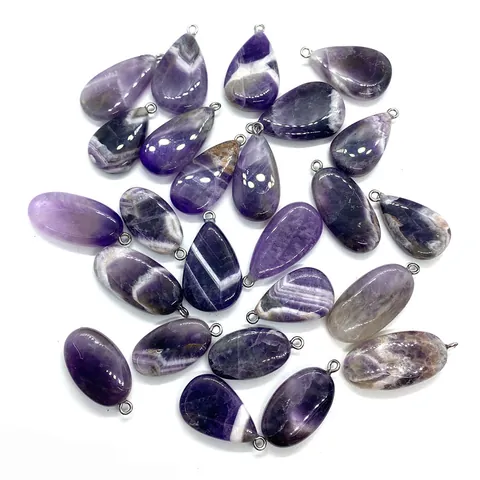 Natural Amethyst Stone Pendant Tear-drop Oval Shape Healing Crystal For DIY Jewelry Making Necklace Finding Accessories