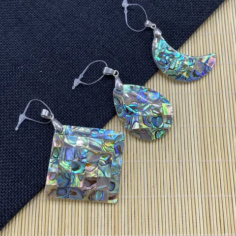 Pendentif en Coquille d'Abalone Naturelle Épissage en Mosaïque Breloques Géométriques Losange Croissant Goutte d'Eau pour Accessoires de Bijoux DIY