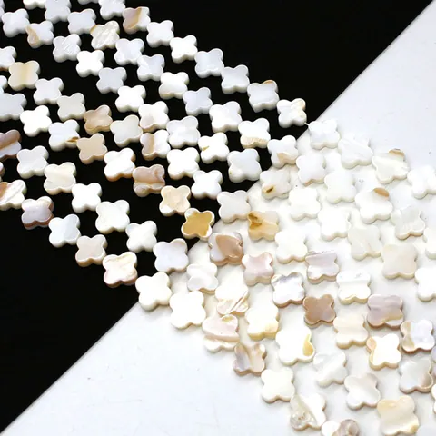 Natural Mother Of Artificial Pearl Four Leaf Clover Shell Beads For Jewelry Making DIY Necklace Bracelet Flower Shape Polished White Brown Shell Spacer Beads