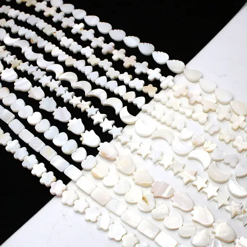 Natural White Shell Mother Of Artificial Pearl Loose Beads For DIY Jewelry Making Heart Leaf Star Butterfly Cross Shape Beads Accessories