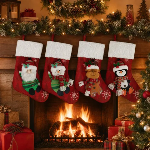 Calze Di Natale Ricamate Sacchetti Regalo Appesi Babbo Natale Pupazzo Di Neve Renna Pinguino Peluche Decorazione Festiva