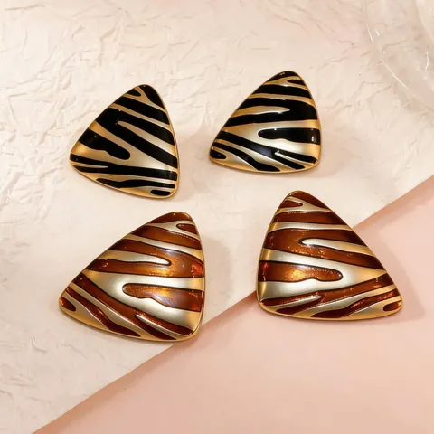 Vintage Emaille Zwarte Zebra Strepen Driehoek Oorbellen Met 925 Sterling Zilver Stift Legering Geometrische Sieraden Dames