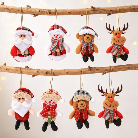 Decorazioni Appese Per Albero Di Natale Bambole Babbo Natale Pupazzo Di Neve Renna Orso Plaid Lino Peluche Tessuto Cartone