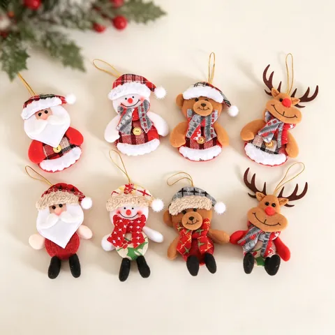Decorazioni Appese Per Albero Di Natale Bambole Babbo Natale Pupazzo Di Neve Renna Orso Plaid Lino Peluche Tessuto Cartone