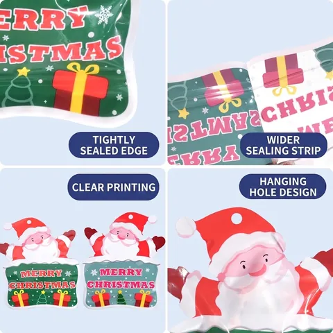 Christmas Shaped Self Sealing Gift Packaging Bags Plastic CPP Resealable Cartoon Santa Snowman Candy Cookie Storage