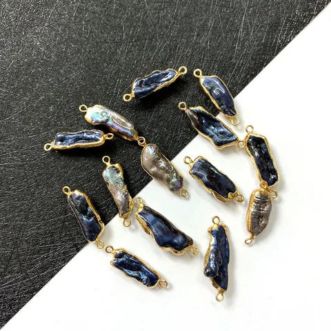 Pendentif Connecteur Irrégulier en Perle d'Eau Douce Baroque Naturelle Avec Bord en Cuivre Plaqué Or Accessoire Bijoux DIY