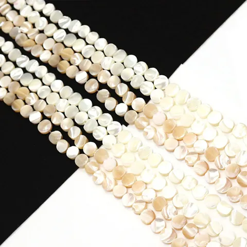Natural Sea Shell Flat Round Disc Loose Beads Iridescent White Mother Of Artificial Pearl Trochus Shell For DIY Jewelry Making Necklaces