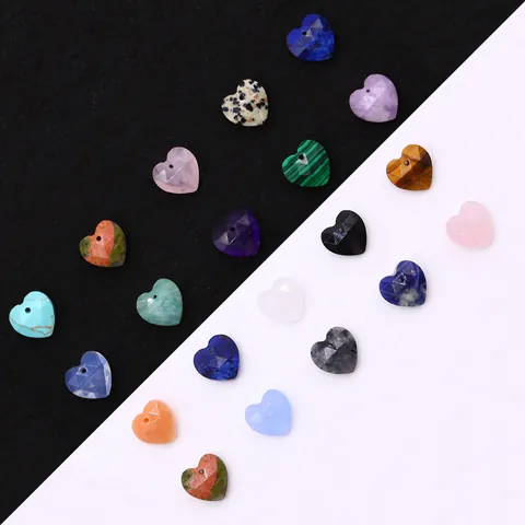 Natural Stone Heart Shaped Faceted Pendant Only Without Chain For DIY Necklace Jewelry Making Accessories Polished Gemstone Charms