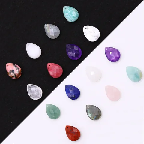 Natural Stone Faceted Teardrop Pendant Only Without Chain Lapis Lazuli Rose Quartz Amethyst Charms For DIY Jewelry Making