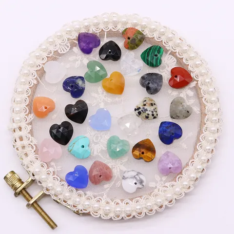 Natural Stone Heart Shaped Faceted Pendant Only Without Chain For DIY Necklace Jewelry Making Accessories Polished Gemstone Charms