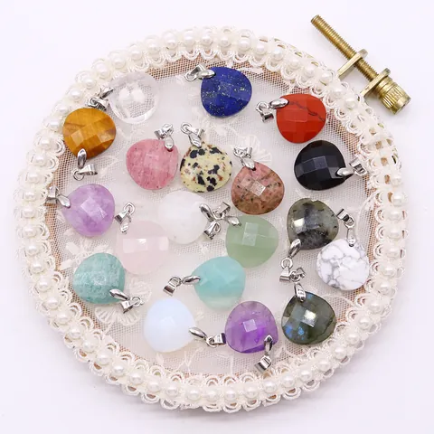 Faceted Natural Stone Teardrop Pendant DIY Jewelry Accessories For Necklace Making Tiger Eye Amethyst Lapis Lazuli Healing Crystal Pendant For Women