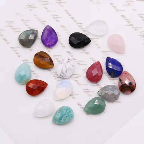 Natural Stone Faceted Teardrop Pendant Only Without Chain Lapis Lazuli Rose Quartz Amethyst Charms For DIY Jewelry Making