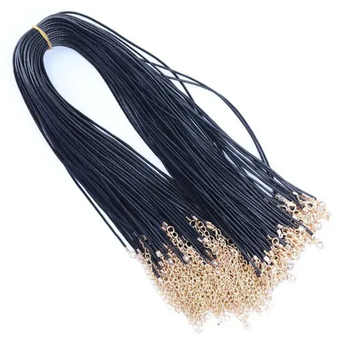 Collar de Cordón Encerado Negro Con Cierre de Langosta de Aleación Cadena de Extensión Ajustable Minimalista DIY Joyería Cordón
