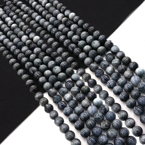 Cuentas Redondas de Piedra Natural de Ojo de Águila Gris Azul Cuentas Sueltas Agujero Recto Pulido Piedra Semipreciosa Para Accesorios de Creación de Joyas DIY Collar Pulsera