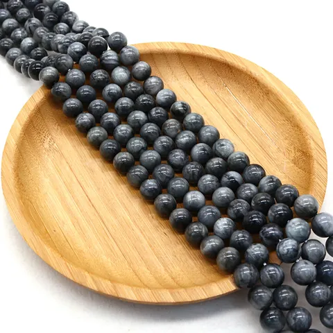 Cuentas Redondas de Piedra Natural de Ojo de Águila Gris Azul Cuentas Sueltas Agujero Recto Pulido Piedra Semipreciosa Para Accesorios de Creación de Joyas DIY Collar Pulsera