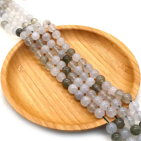Cuentas Redondas de Piedra Natural Cuarzo Hierba Verde Pulido Cuentas Sueltas Semipreciosas para Creación de Joyas DIY