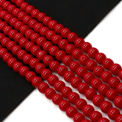 Natural Stone Red Porcelain Look Glass Round Loose Beads Polished Stone Spacer Beads For DIY Necklace Bracelet Jewelry Making Accessories