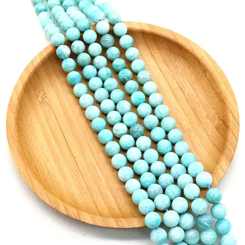 Mozambique Amazonita Natural Cuentas Sueltas Redondas Pulidas Piedra Azul Para DIY Collar Pulsera Joyería Accesorios