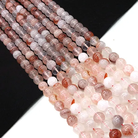 Natural Stone Beads Pink Strawberry Quartz Red Ghost Phantom Round Loose Beads For DIY Jewelry Making Necklace Accessory