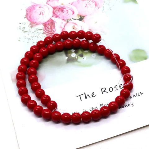 Natural Stone Red Porcelain Look Glass Round Loose Beads Polished Stone Spacer Beads For DIY Necklace Bracelet Jewelry Making Accessories