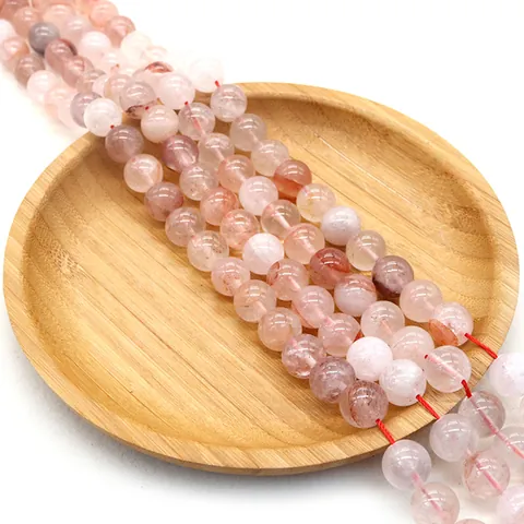 Natural Stone Beads Pink Strawberry Quartz Red Ghost Phantom Round Loose Beads For DIY Jewelry Making Necklace Accessory