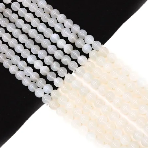 Natural White Moonstone Loose Round Beads For Jewelry Making DIY Necklace Bracelet Accessories Polished Gemstone Stone
