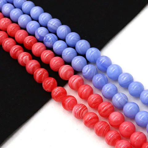 Natural Stone Round Beads For Jewelry Making DIY Bracelet Necklace Light Blue Striped Agate Red Marble Texture Loose Beads