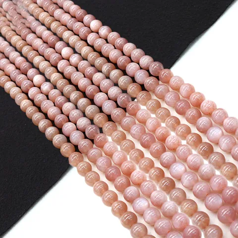 Natural Sunstone Orange Moonstone Round Loose Beads Polished Stone Spacer Beads For DIY Jewelry Making Necklace Accessories