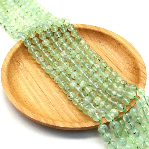 Natural Prehnite Stone Round Beads Polished Loose Beads Light Green Translucent Gems For DIY Jewelry Making Bracelet Necklace