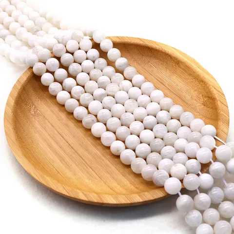 Natural White Moonstone Loose Beads Round Polished Stone For Jewelry Making DIY Necklace Bracelet Crafts Accessories