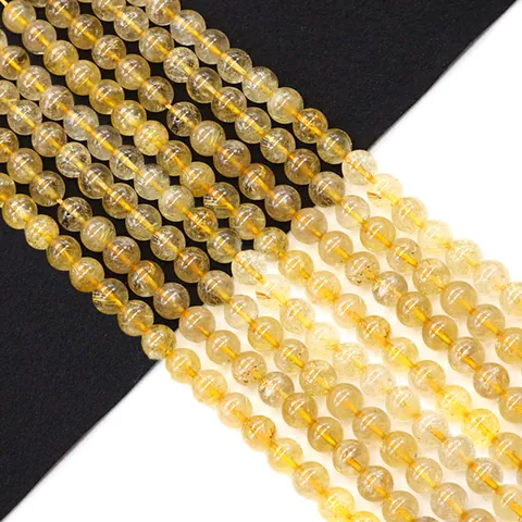 Natural Stone Citrine Yellow Crystal Round Loose Beads For DIY Necklace Bracelet Jewelry Making Accessories Polished