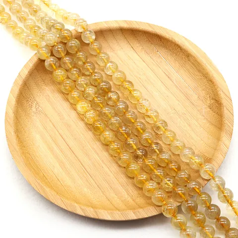 Natural Stone Citrine Yellow Crystal Round Loose Beads For DIY Necklace Bracelet Jewelry Making Accessories Polished