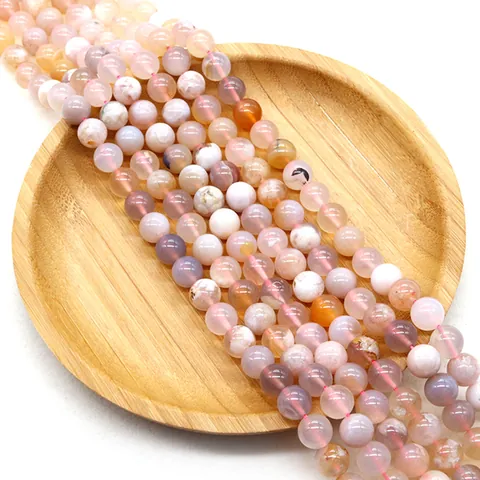 Perles en Vrac Rondes en Pierre Naturelle d'Agate Fleur de Cerisier Perles d'Espacement en Pierre Semi-Précieuse Polie pour Fabrication de Bijoux DIY Colliers Bracelets Accessoires
