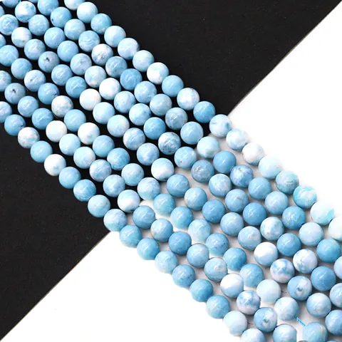 Perle Sfuse Tonde in Pietra Naturale Blu Stile Larimar Perline Distanziatrici in Pietra Preziosa Lucida Per Creazione Gioielli
