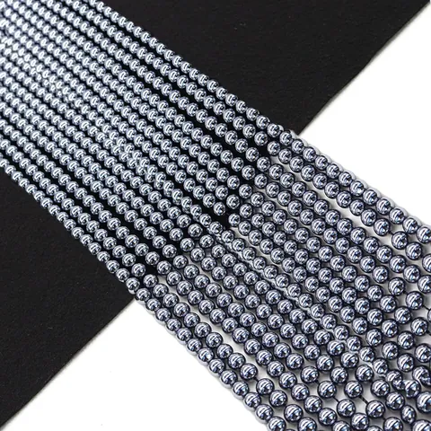 Natural Hematite Round Loose Beads Polished Stone For Jewelry Making DIY Necklace Bracelet Accessories Metallic Grey Beads