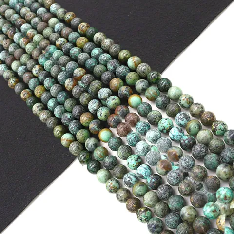 Natural Stone Round Beads African Turquoise Loose Beads For DIY Jewelry Making Necklaces Bracelets Accessories Vintage Polished Gemstone Beads