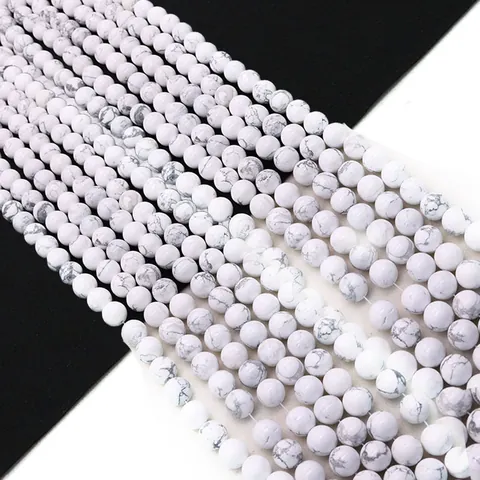 White Turquoise Natural Stone Round Beads Polished Marble Texture Loose Beads For DIY Necklace Bracelet Jewelry Making