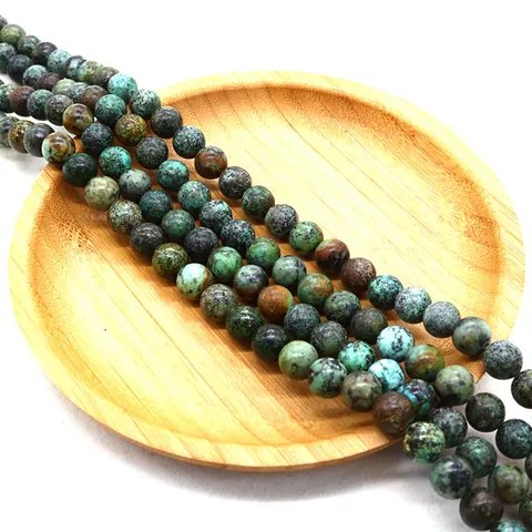 Natural Stone Round Beads African Turquoise Loose Beads For DIY Jewelry Making Necklaces Bracelets Accessories Vintage Polished Gemstone Beads