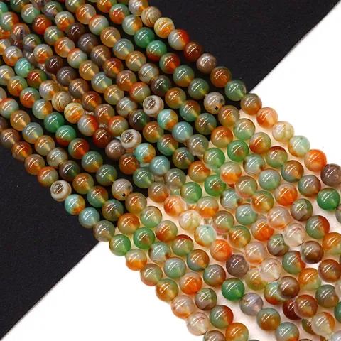 Natural Stone Peacock Agate Round Loose Beads Striped Multicolor Gemstone Spacer Beads For DIY Jewelry Making Bracelet Necklace Findings