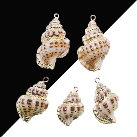 Natural Ocean Shell Conch Pendant Only Gold Electroplated Edge For DIY Necklace Earring Jewelry Making Accessories Without Chain