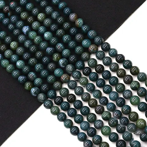 Polished Dark Green Moss Agate Round Loose Beads Natural Stone Spacer Beads For DIY Necklace Bracelet Jewelry Making Accessories