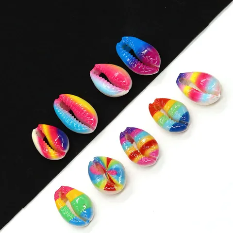 Natural Conch Shell Beads Rainbow Gradient Printed Cowrie Shell Loose Beads For DIY Jewelry Making Handmade Accessories