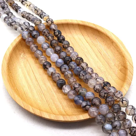 Natural Black Dragon Vein Agate Stone Round Beads Polished Loose Beads For DIY Necklace Bracelet Jewelry Making Accessories Crafts