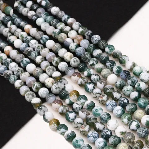 Natural Moss Agate Loose Beads Round Tree Pattern Stones For DIY Necklace Bracelet Jewelry Making Accessory Handmade Parts