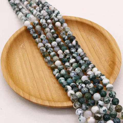 Natural Moss Agate Loose Beads Round Tree Pattern Stones For DIY Necklace Bracelet Jewelry Making Accessory Handmade Parts