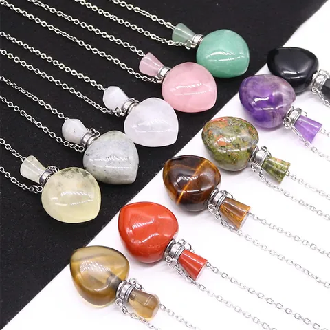Collana con Ciondolo a Forma di Cuore in Pietra Naturale per Olio Essenziale Catena in Acciaio Inossidabile Gioielli